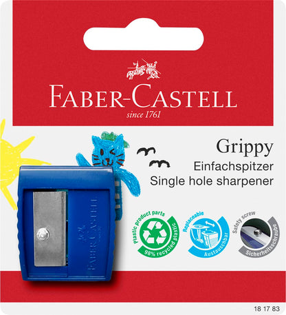 Faber-Castell Grippy 181783 Pencil Sharpener with Cutting Protection, Blue, Children's Sharpener