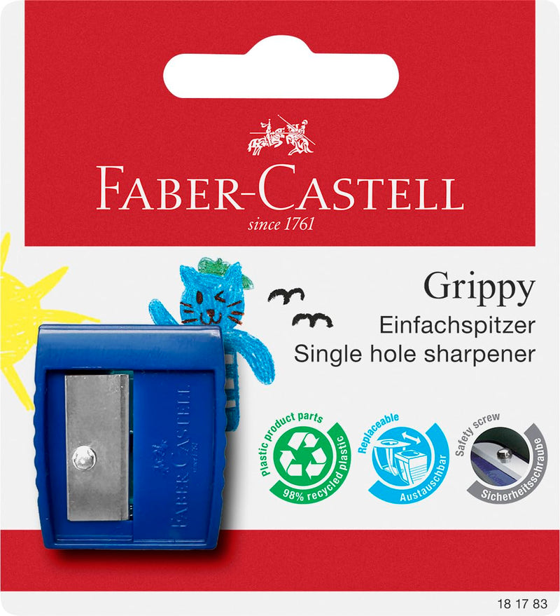 Faber-Castell Grippy 181783 Pencil Sharpener with Cutting Protection, Blue, Children's Sharpener