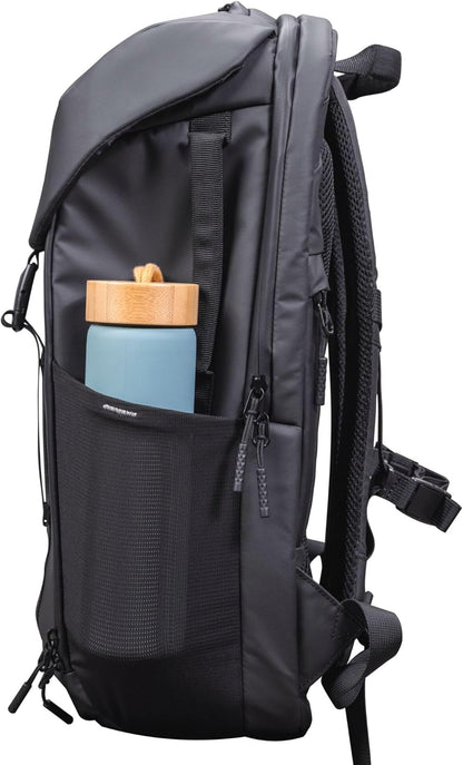 Trust Jersey Laptop Backpack 17 inch, Travel Bag 25L with Trolley Strap, Made from Recycled Plastic, Shockproof Business Work Bag, Waterproof Rucksack for Men Women College University, Black