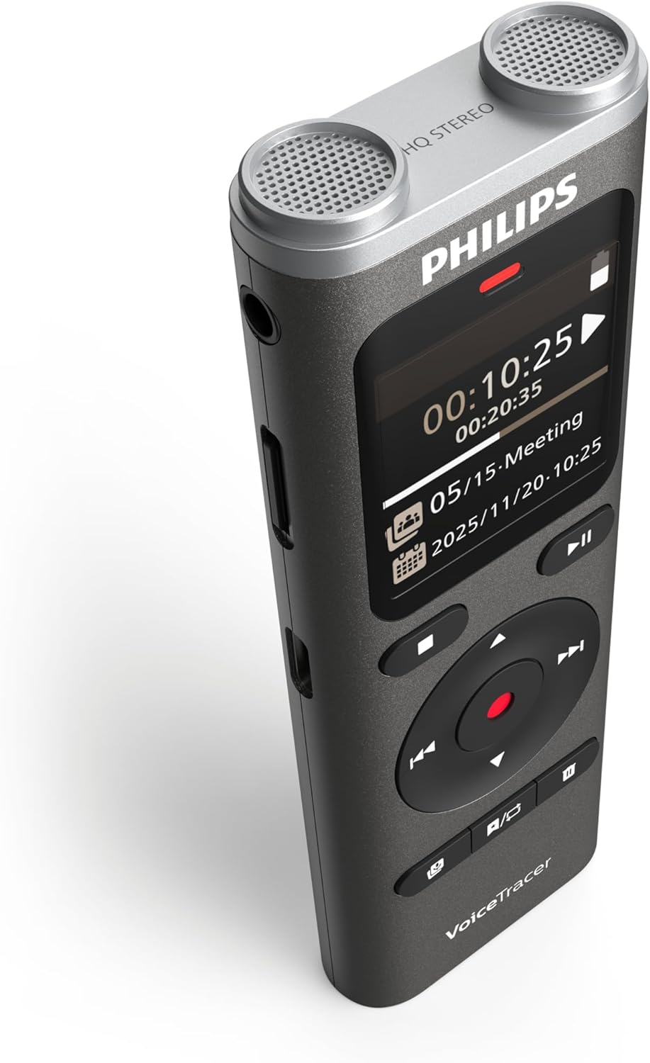 Philips DVT2075 VoiceTracer, Audio Recorder, MP3 and PCM, microphones, rich stereo sound. Sembly AI trial license: transcription, AI created summaries, AI powered meeting insights