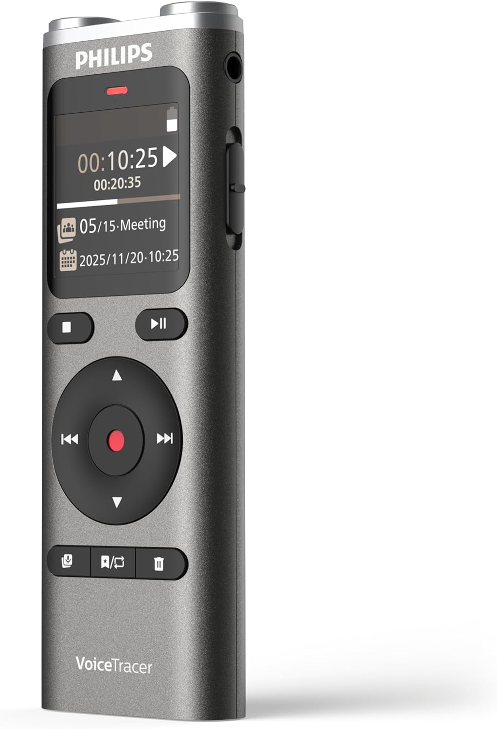 Philips DVT2075 VoiceTracer, Audio Recorder, MP3 and PCM, microphones, rich stereo sound. Sembly AI trial license: transcription, AI created summaries, AI powered meeting insights