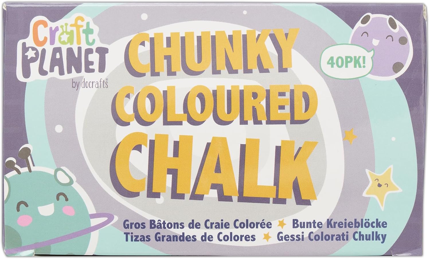 Craft Planet Chunky Chalk, Multicoloured, Pack Of 40, Art & Craft Fun For Kids, Drawing, Pavement, Playground, School, Home, Garden, Games, Paper