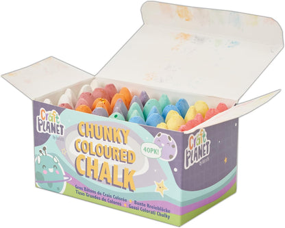 Craft Planet Chunky Chalk, Multicoloured, Pack Of 40, Art & Craft Fun For Kids, Drawing, Pavement, Playground, School, Home, Garden, Games, Paper