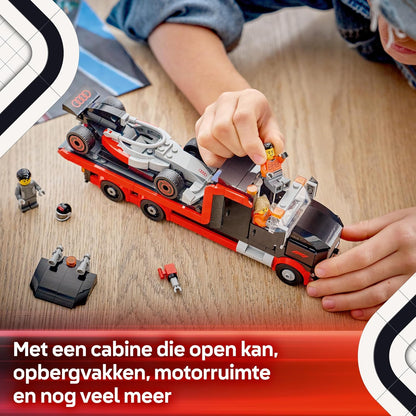 LEGO City F1 Display Truck w/Audi F1 Race Car Toy - Model Kit w/ 3 Minifigures & Vehicle Lifting Function - Gift Idea for 7+ Year Old Boys & Motorsport Fans - 60493
