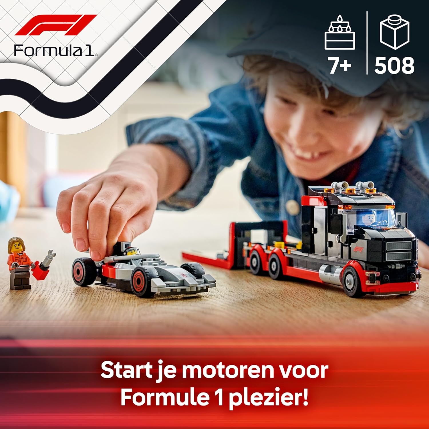 LEGO City F1 Display Truck w/Audi F1 Race Car Toy - Model Kit w/ 3 Minifigures & Vehicle Lifting Function - Gift Idea for 7+ Year Old Boys & Motorsport Fans - 60493