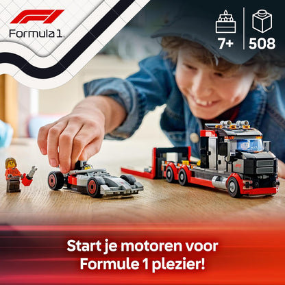LEGO City F1 Display Truck w/Audi F1 Race Car Toy - Model Kit w/ 3 Minifigures & Vehicle Lifting Function - Gift Idea for 7+ Year Old Boys & Motorsport Fans - 60493