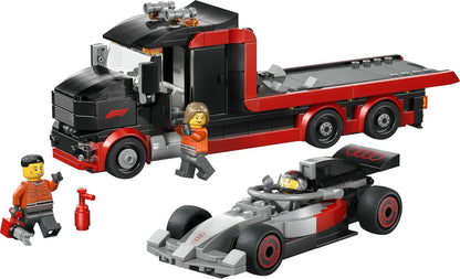 LEGO City F1 Display Truck w/Audi F1 Race Car Toy - Model Kit w/ 3 Minifigures & Vehicle Lifting Function - Gift Idea for 7+ Year Old Boys & Motorsport Fans - 60493