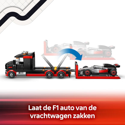 LEGO City F1 Display Truck w/Audi F1 Race Car Toy - Model Kit w/ 3 Minifigures & Vehicle Lifting Function - Gift Idea for 7+ Year Old Boys & Motorsport Fans - 60493