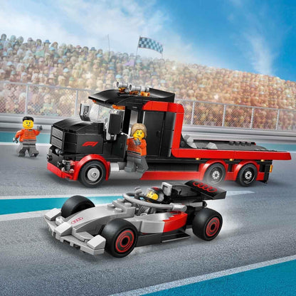 LEGO City F1 Displaytruck met Audi F1 Racewagen Speelgoed voor Kinderen - Bouwpakket met 3 Minifiguren en Voertuigliftfunctie - Cadeau voor Jongens vanaf 7 Jaar en Motorsport Fans - 60493