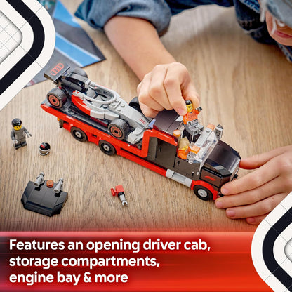 LEGO City F1 Displaytruck met Audi F1 Racewagen Speelgoed voor Kinderen - Bouwpakket met 3 Minifiguren en Voertuigliftfunctie - Cadeau voor Jongens vanaf 7 Jaar en Motorsport Fans - 60493