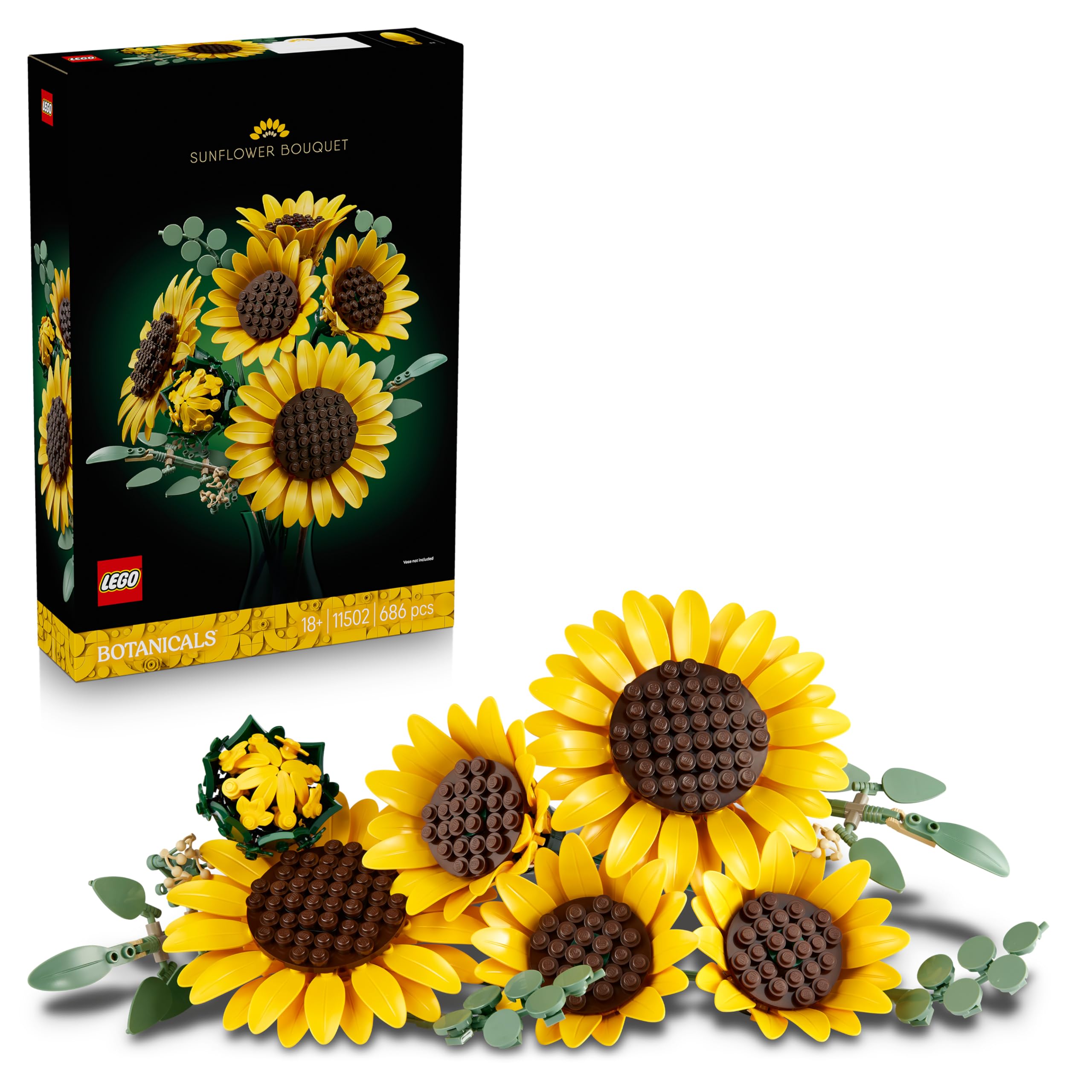 LEGO Botanicals Sunflower Bouquet - Artificial Flowers Set for Adults - Faux Sunflowers & Eucalyptus Stems for Living Room or Bedroom Decor - DIY Gift Idea for Women - 11502