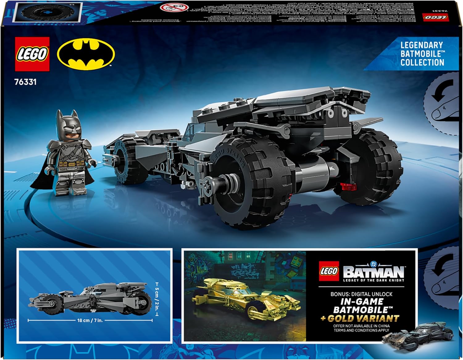 LEGO DC Batman v Superman Batmobile Car Toy - Collectible Superhero Model Kit w/a Minifigure & Golden Coin - Birthday Gift Idea for 9+ Year Old Boys & Teenage Movie Fans - 76331