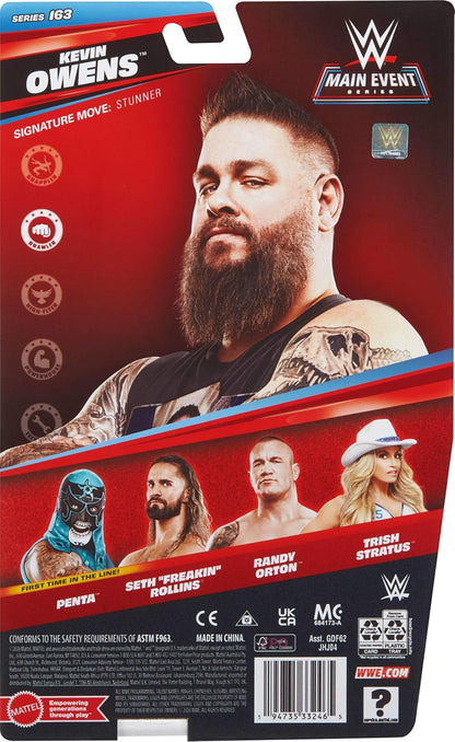 Mattel WWE Kevin Owens Action Figure, Main Event Series #163, 6-inch Collectible Superstar with 14 Articulation Points & Life-Like Look, JHJ04