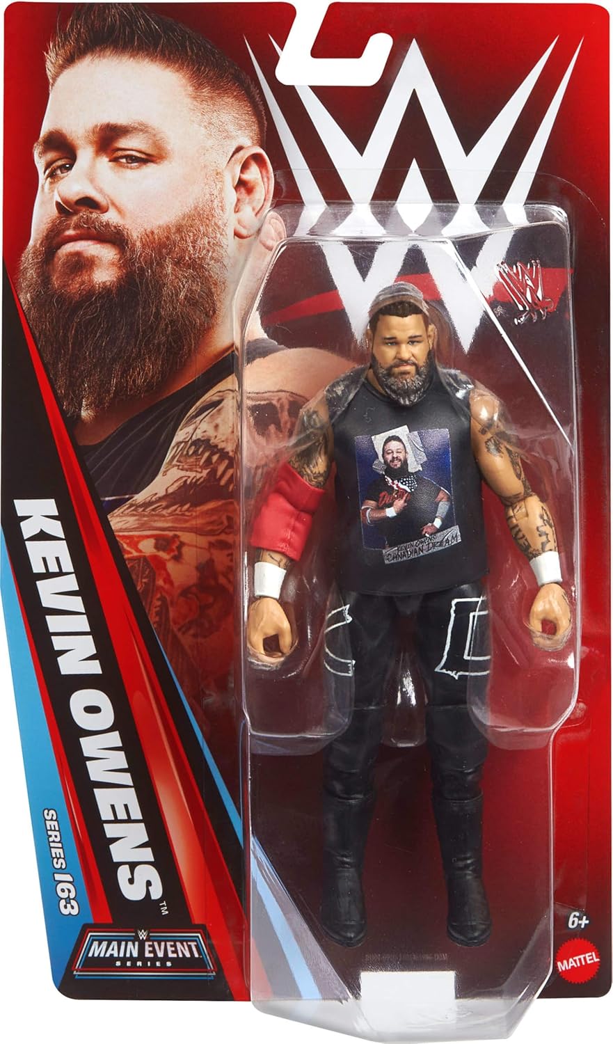 Mattel WWE Kevin Owens Action Figure, Main Event Series #163, 6-inch Collectible Superstar with 14 Articulation Points & Life-Like Look, JHJ04