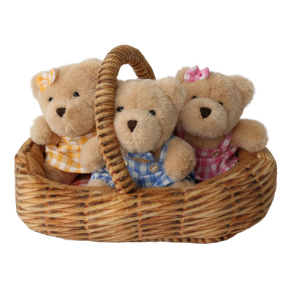 Wilberry Teddy Bears’ Picnic Set - Soft Toy Bundle with 3 Mini Teddy Bears & Picnic Basket - Plush Playtime Set for Children - Lightweight & Child-Safe - Ages 12 Months and above