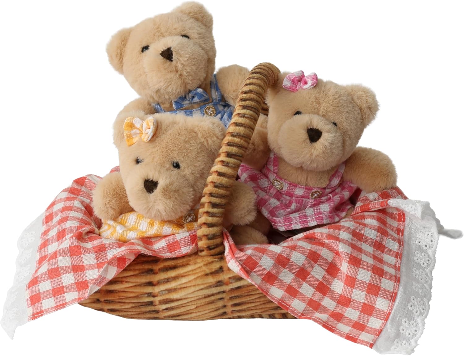 Wilberry Teddy Bears’ Picnic Set - Soft Toy Bundle with 3 Mini Teddy Bears & Picnic Basket - Plush Playtime Set for Children - Lightweight & Child-Safe - Ages 12 Months and above