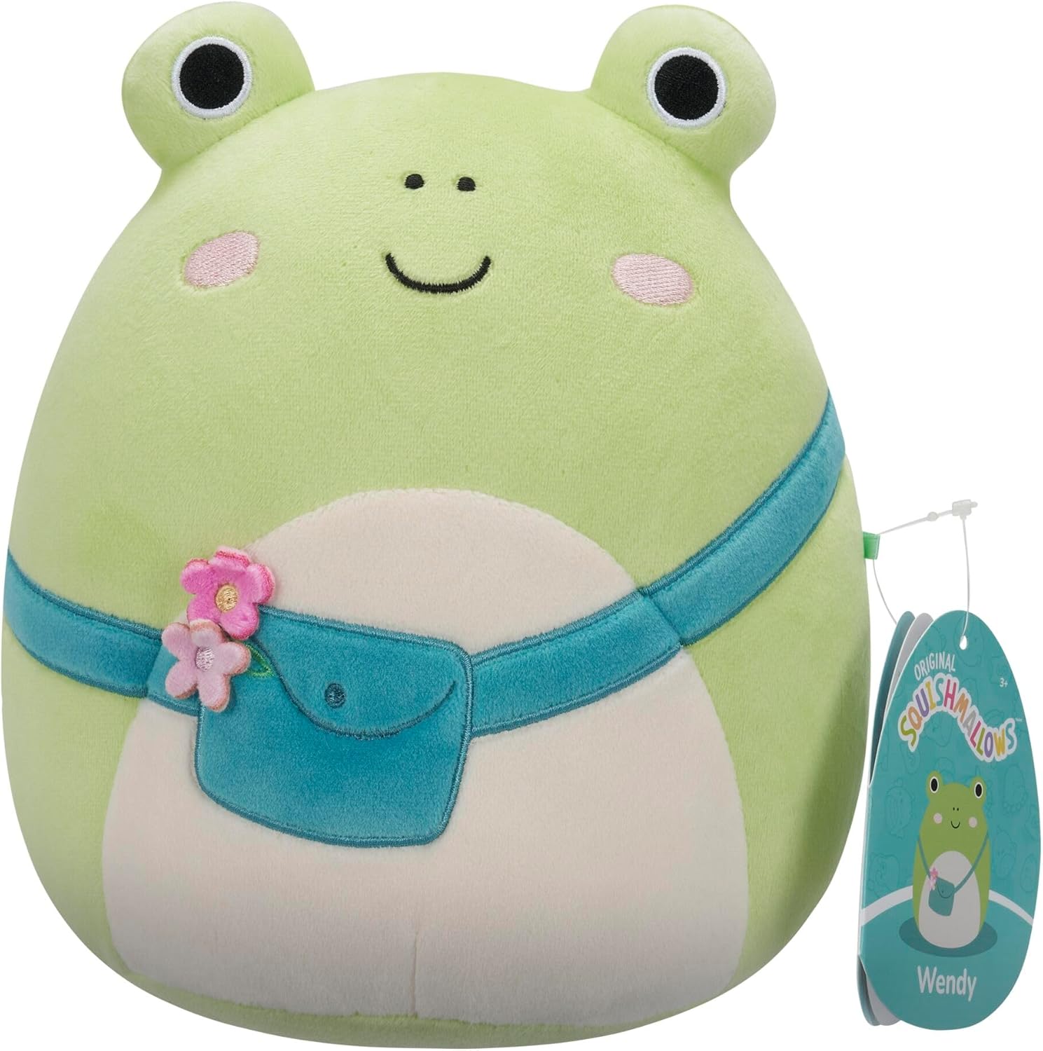 Squishmallows Original 7.5-Inch Wendy the Green Frog with Crossbody Bag - Official Jazwares Plush