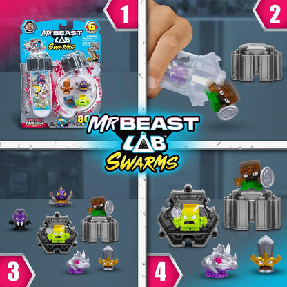 MrBeast Lab Swarms Battle Fusion Series, Collect 80+ Unique 1" (2.5 cm) Swarms, Lab Pack Includes 6 Micro Beasts, 6 Collectible Stickers & 1 Stackable Fusion Caps To Build Out Your Own MrBeast Lab