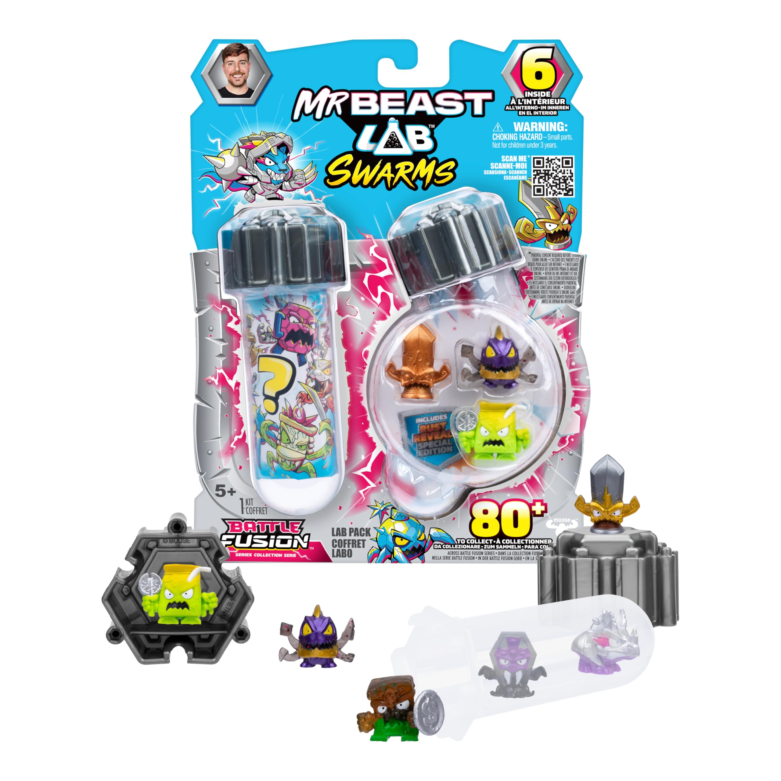MrBeast Lab Swarms Battle Fusion Series, Collect 80+ Unique 1" (2.5 cm) Swarms, Lab Pack Includes 6 Micro Beasts, 6 Collectible Stickers & 1 Stackable Fusion Caps To Build Out Your Own MrBeast Lab