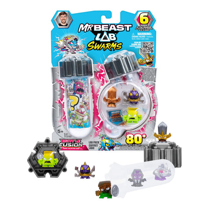 MrBeast Lab Swarms Battle Fusion Series, Collect 80+ Unique 1" (2.5 cm) Swarms, Lab Pack Includes 6 Micro Beasts, 6 Collectible Stickers & 1 Stackable Fusion Caps To Build Out Your Own MrBeast Lab