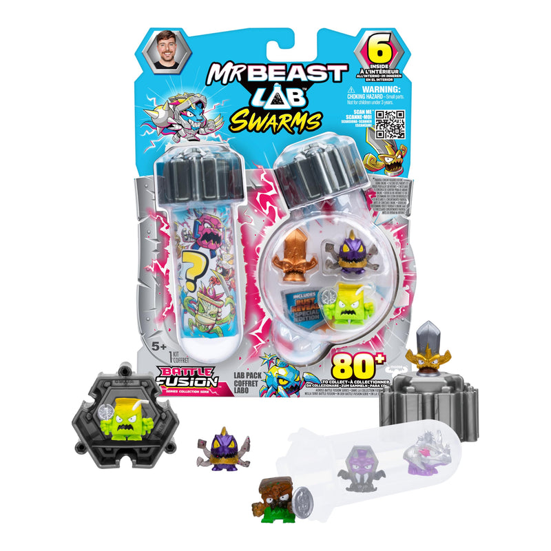 MrBeast Lab Swarms Battle Fusion Series, Collect 80+ Unique 1" (2.5 cm) Swarms, Lab Pack Includes 6 Micro Beasts, 6 Collectible Stickers & 1 Stackable Fusion Caps To Build Out Your Own MrBeast Lab