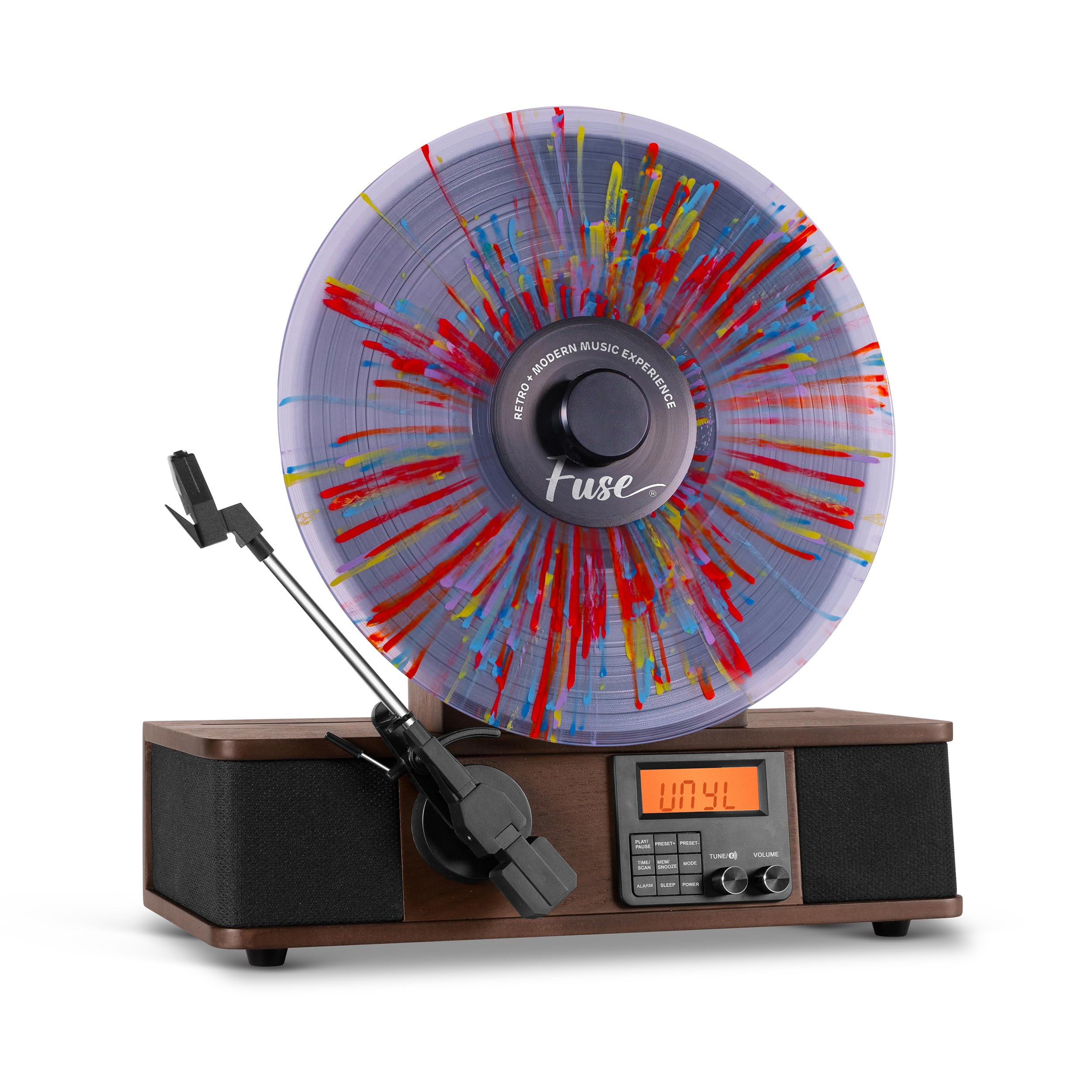 Wrap Vertical Record Player With Bluetooth In/Out. Fm Radio. And Built-In Album Cover Holder