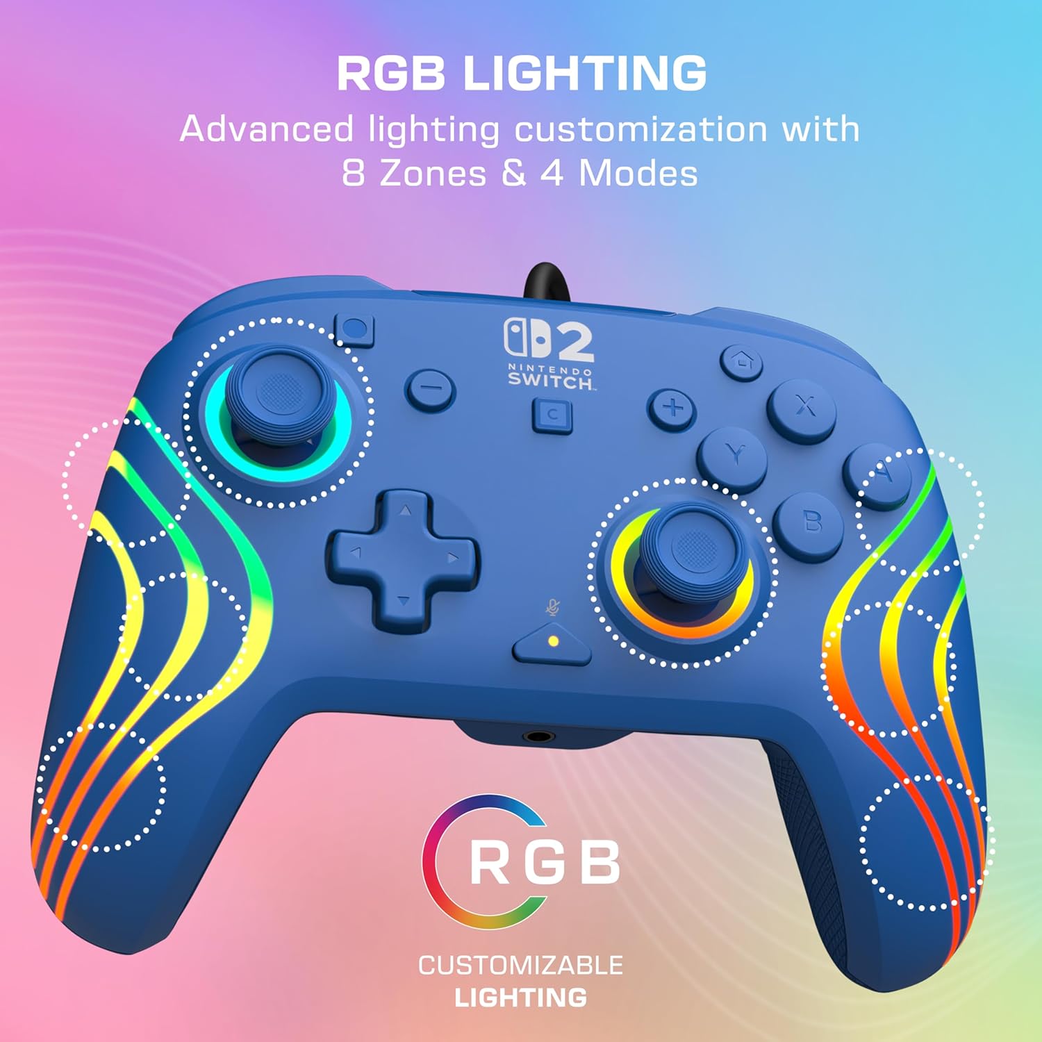 Turtle Beach Afterglow Wave Blauw bekabelde gamingcontroller Officieel gelicentieerd voor Nintendo Switch 2