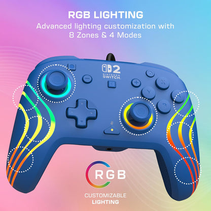 Turtle Beach Afterglow Wave Blauw bekabelde gamingcontroller Officieel gelicentieerd voor Nintendo Switch 2