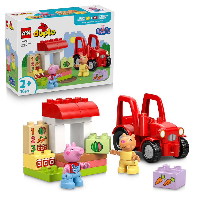 LEGO DUPLO Peppa Pig Tractor and Market - Educational Motor Skills Toy for Toddlers - Montessori Set w/ 2 Figures incl. Pedro Pony - Gift for 2+ Year Old Girls & Boys - 10468