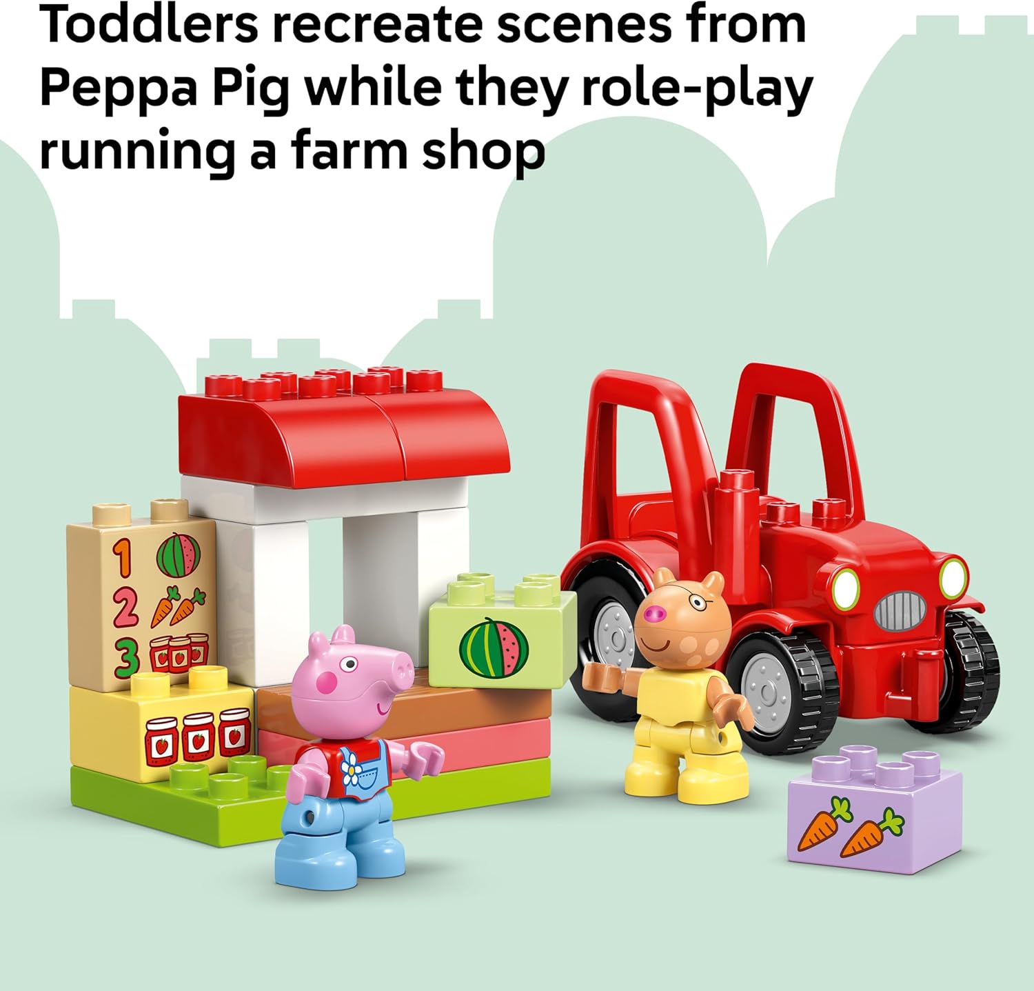 LEGO DUPLO Peppa Pig Tractor and Market - Educational Motor Skills Toy for Toddlers - Montessori Set w/ 2 Figures incl. Pedro Pony - Gift for 2+ Year Old Girls & Boys - 10468