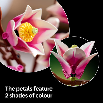 LEGO Botanicals Magnolia Branches - Artificial Flowers Set for Adults - 5 Faux Magnolias for Living Room or Bedroom Decor - DIY Gift Idea for Women - 11510