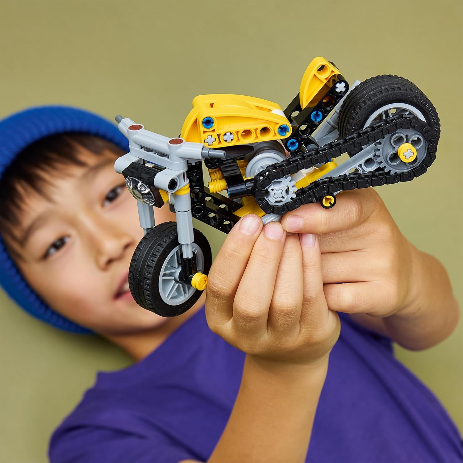 LEGO Technic Yellow Motorbike Toy - Vehicle Model Building Kit w/ 3-Piston Engine - STEM Birthday Gift for 7+ Year Old Boys & Engineering Fans - 42225