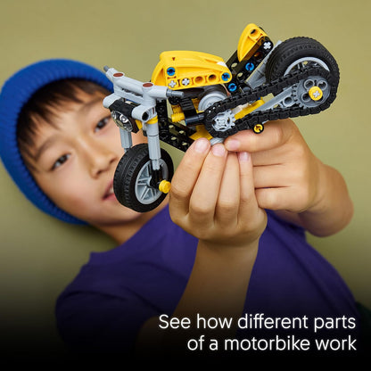 LEGO Technic Yellow Motorbike Toy - Vehicle Model Building Kit w/ 3-Piston Engine - STEM Birthday Gift for 7+ Year Old Boys & Engineering Fans - 42225