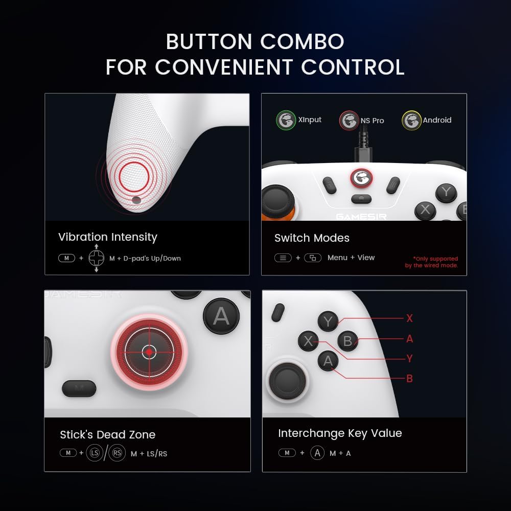 GameSir Nova Lite Draadloze Controller, Tri-Mode Connectiviteit, Gamepad voor PC met Windows/Switch/iOS/Android, met Hall-Effect-ontspanner, DualVibration, Turbo, Motion（Wit）