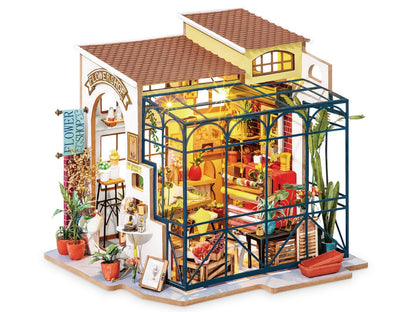 Robotime DG145 Rolife Emilys Blumenladen Miniatur-Puppenhaus aus Holz, Metall, Stoff und Kartonage, Maße: 22 x 15 x 17 cm