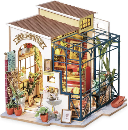 Robotime DG145 Rolife Emilys Blumenladen Miniatur-Puppenhaus aus Holz, Metall, Stoff und Kartonage, Maße: 22 x 15 x 17 cm