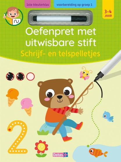 Deltas - Oefenpret uitwisbare stift - Schrijf- en telspelletjes - 3-4 Jaar
