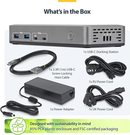 StarTech USB-C Docking Station Dual 4K 60Hz DisplayPort, 100W Power Delivery Charging, 6 USB Ports (10Gbps), Gigabit Ethernet, Driverless Windows Professional Laptop Dock (201UE-USBC-DOCK