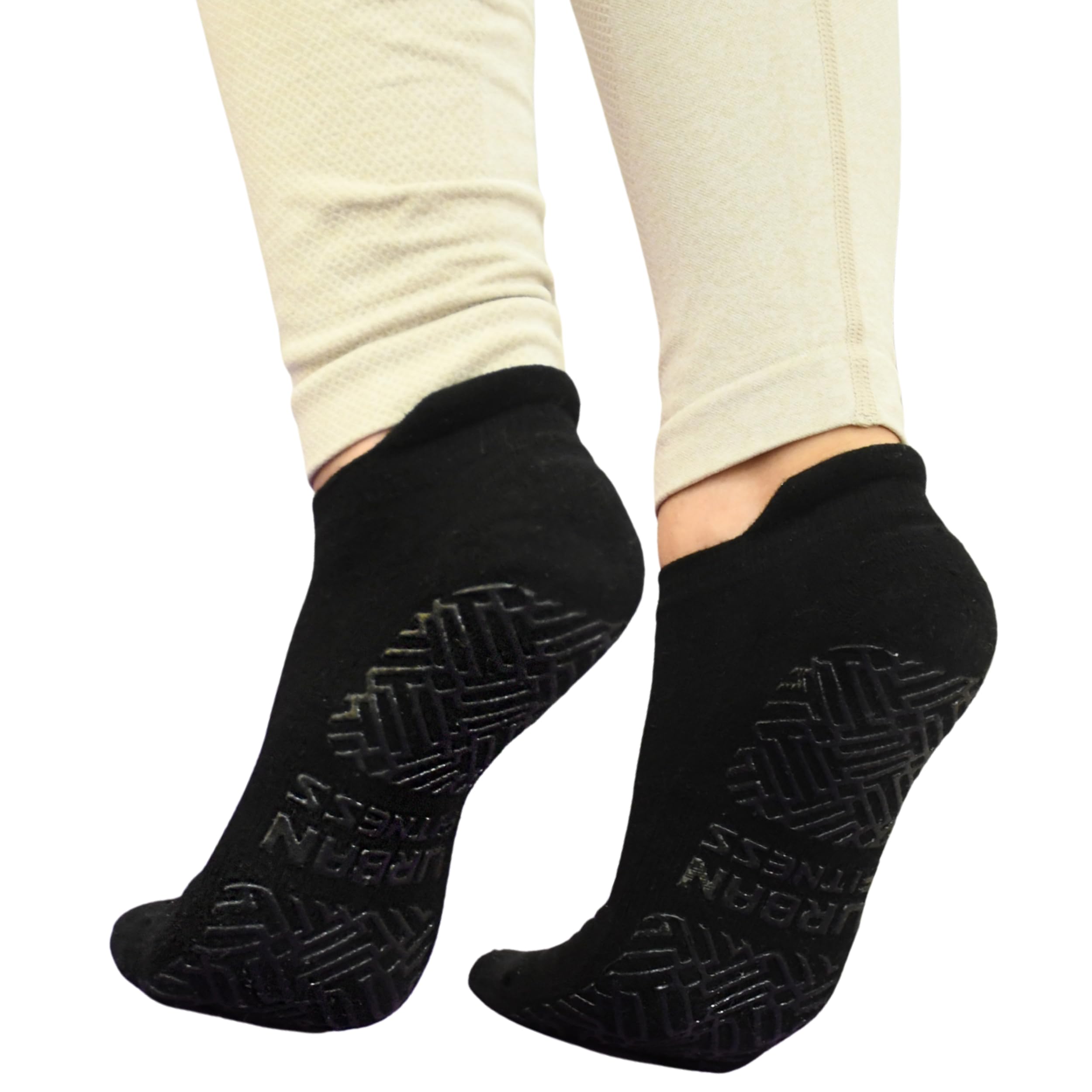 Yoga Pilates Fitness Low Rise Grip Socks, Organic Cotton Non Slip Sock with Silicone Grips, Arch Support Seamless Toe for Studio Home Workouts, Black