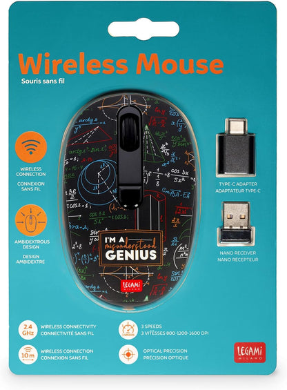 Legami - Wireless Mouse with Ultra Compact USB Receiver, Genius Theme, 3 Speed Options, ABS Material, Wireless Connection up to 10 m