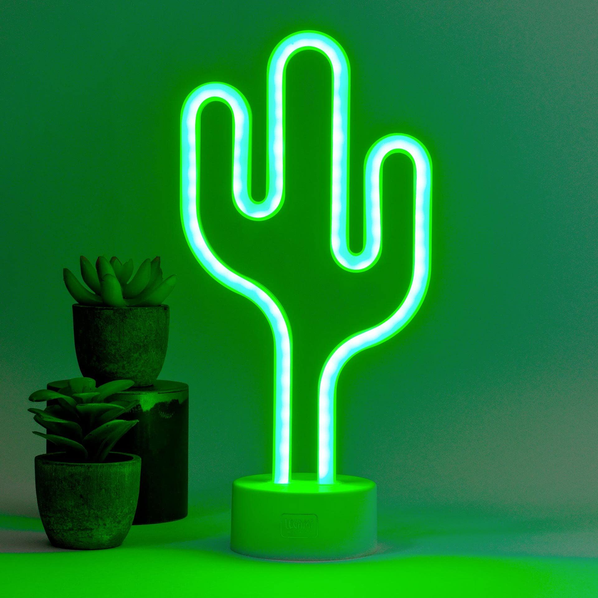 Legami - Neon Effect LED Lamp, It's a Sign, Cactus Theme, Dual Power, Type-C Cable (Included) or Batteries (not Included), Table Lamp