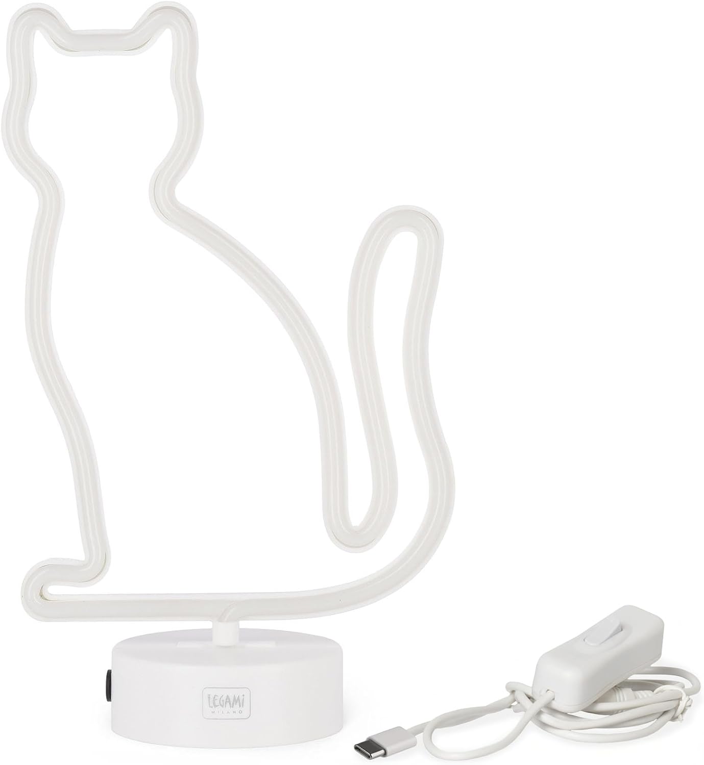 Legami - Neon Effect Led Lamp, It's a Sign, Kitty Theme, Dual Power, Type-C Cable (Included) or Batteries (not Included), Table Lamp
