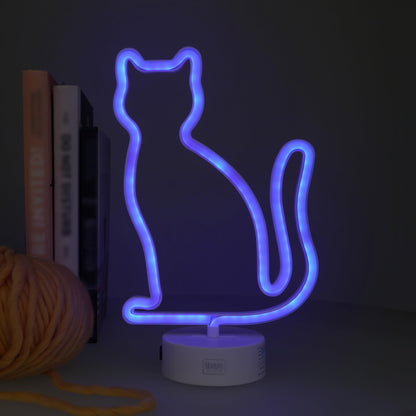 Legami - Neon Effect Led Lamp, It's a Sign, Kitty Theme, Dual Power, Type-C Cable (Included) or Batteries (not Included), Table Lamp