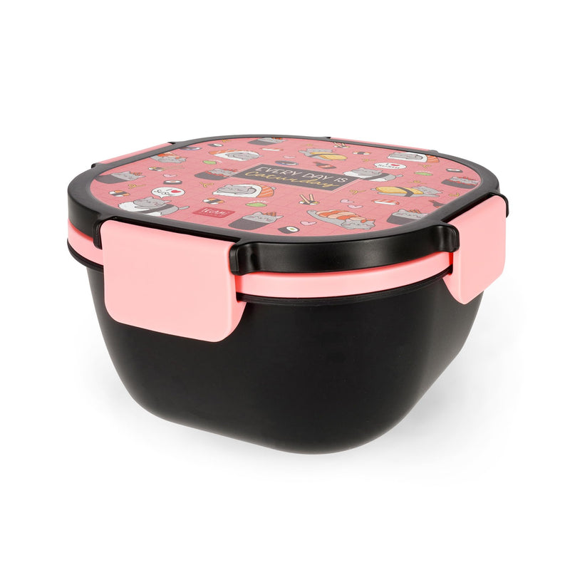 Legami - Lunch Box, Lunch Box, Sushi Cat, 1 Fork, 1 Tray with Compartments, 1 Removable Seasoning Holder Included, Capacity 1700 ml, 19 x 10.7 x 19 cm
