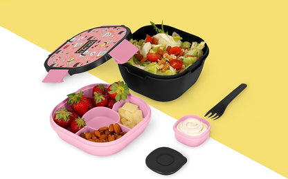 Legami - Lunch Box, Lunch Box, Sushi Cat, 1 Fork, 1 Tray with Compartments, 1 Removable Seasoning Holder Included, Capacity 1700 ml, 19 x 10.7 x 19 cm