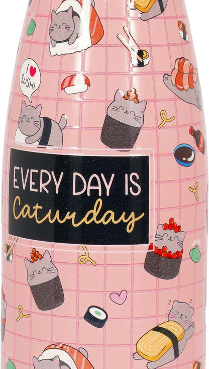 Legami - Hot & Cold Thermal Bottle, Sushi Cat, 500 ml, Airtight, 12 Hours Hot Drinks 24 Hours Cold, Removable Silicone Handle, Stainless Steel, BPA Free