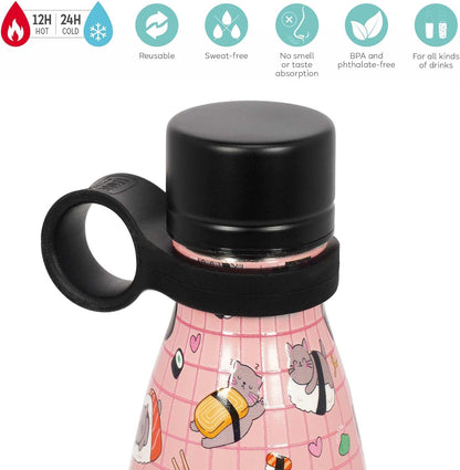 Legami - Hot & Cold Thermal Bottle, Sushi Cat, 500 ml, Airtight, 12 Hours Hot Drinks 24 Hours Cold, Removable Silicone Handle, Stainless Steel, BPA Free