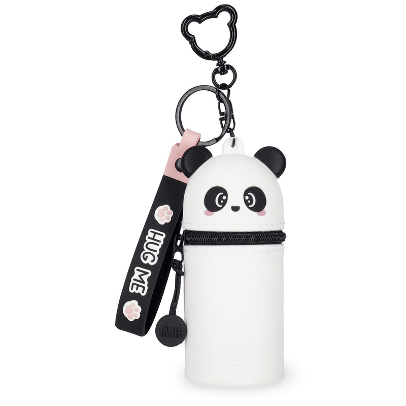 Legami - Mini Kawaii Panda Keyring Coin Purse with Spiral Ring, Carabiner and Wrist Strap, Silicone, 5 x 12 x 5 cm