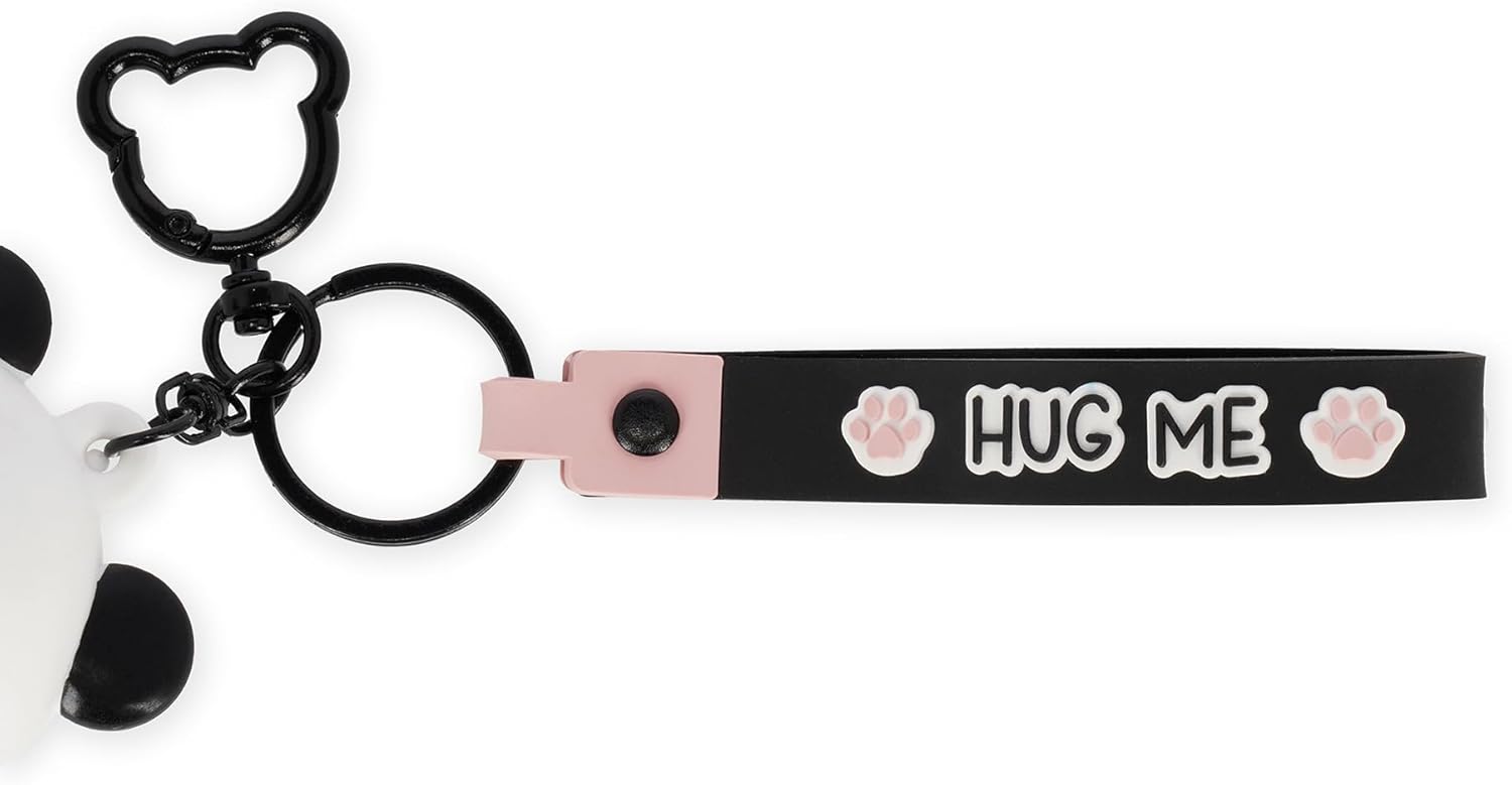Legami - Mini Kawaii Panda Keyring Coin Purse with Spiral Ring, Carabiner and Wrist Strap, Silicone, 5 x 12 x 5 cm