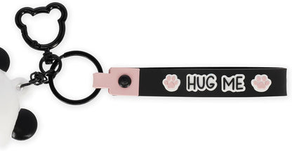 Legami - Mini Kawaii Panda Keyring Coin Purse with Spiral Ring, Carabiner and Wrist Strap, Silicone, 5 x 12 x 5 cm
